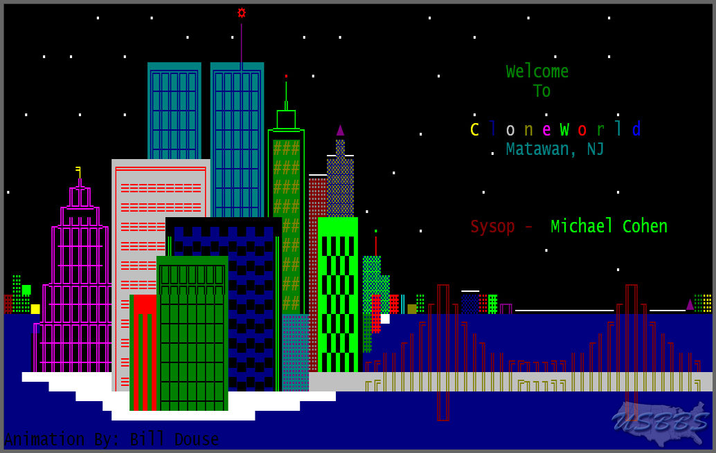 CloneWorld BBS Welcome Screen