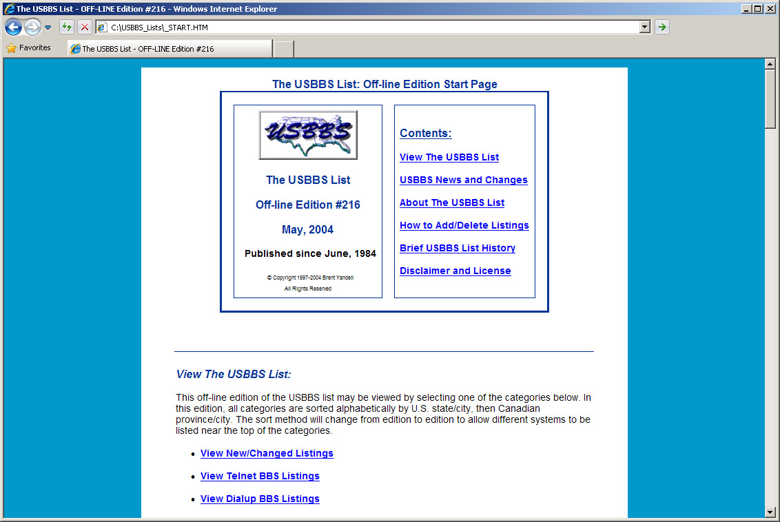 USBBS BBS List off-line HTML edition
