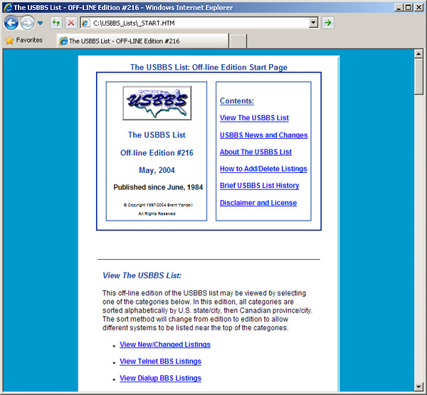 USBBS BBS List off-line HTML edition