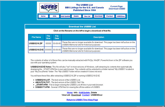 USBBS BBS List Download Page