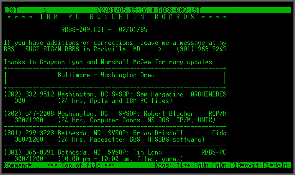 USBBS List - 1985